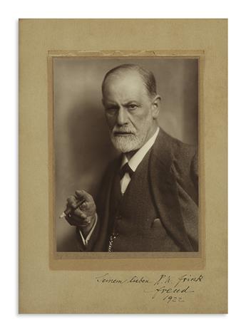(SCIENTISTS.) FREUD, SIGMUND. Photograph Signed and Inscribed, To his dear H.W. Frink / Freud / 1922, in German,